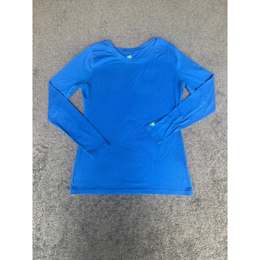 Healing Hand Shirt Women's Small Blue Polyester Stretch Long Sleeve Crew Neck